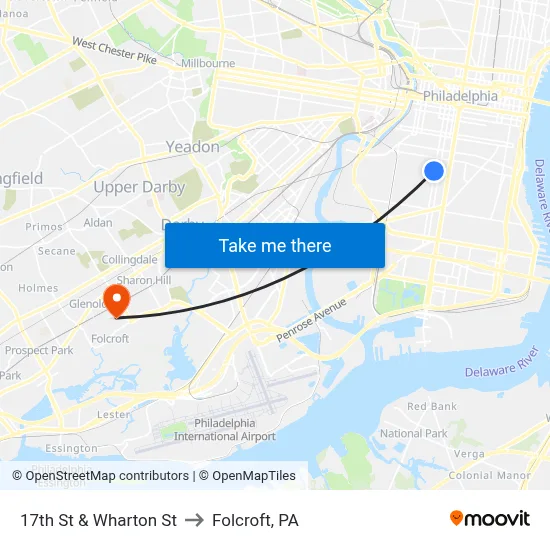 17th St & Wharton St to Folcroft, PA map