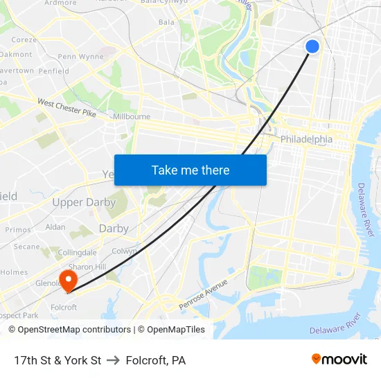 17th St & York St to Folcroft, PA map