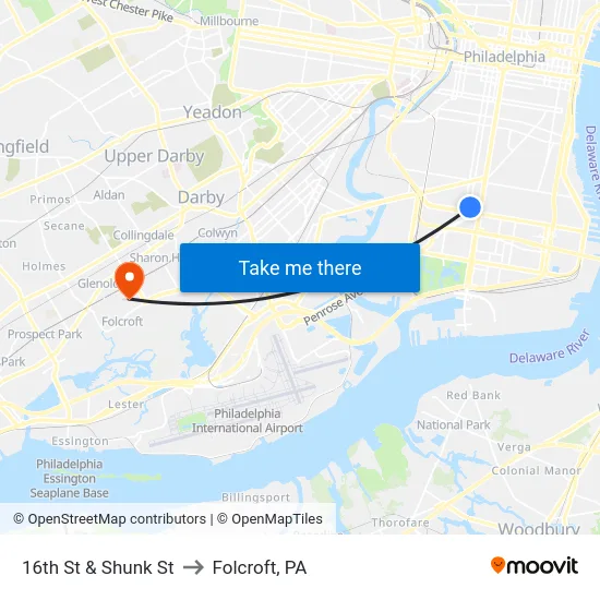 16th St & Shunk St to Folcroft, PA map