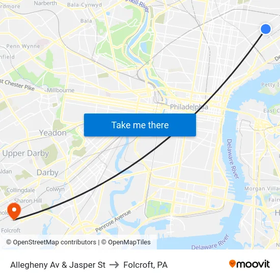 Allegheny Av & Jasper St to Folcroft, PA map