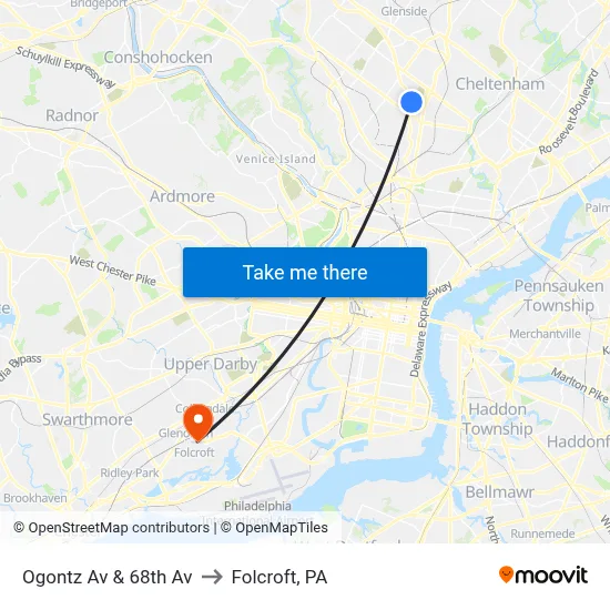 Ogontz Av & 68th Av to Folcroft, PA map