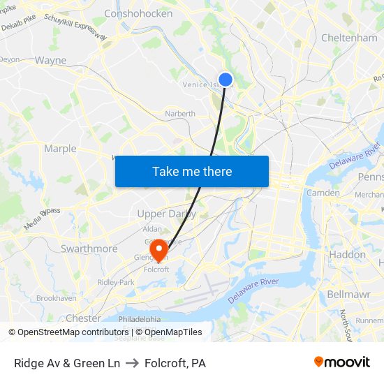 Ridge Av & Green Ln to Folcroft, PA map