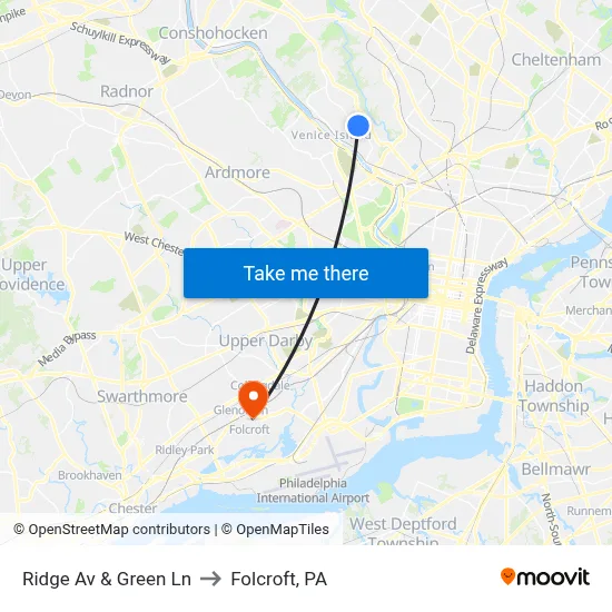 Ridge Av & Green Ln to Folcroft, PA map