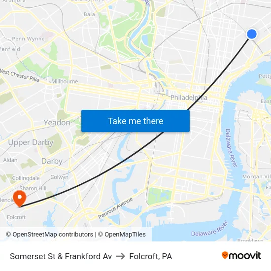 Somerset St & Frankford Av to Folcroft, PA map