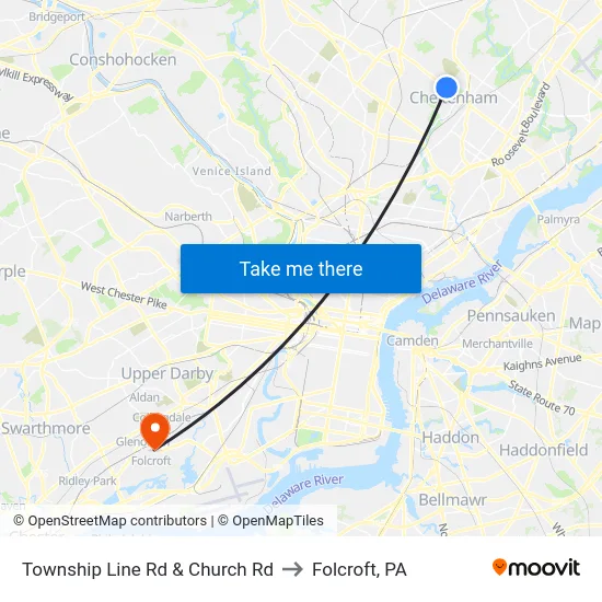 Township Line Rd & Church Rd to Folcroft, PA map