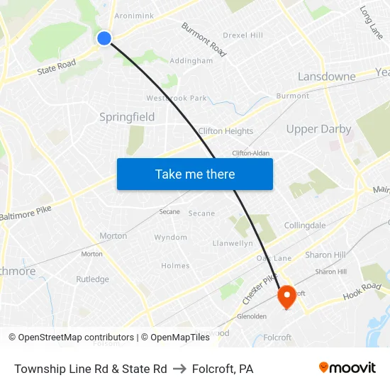 Township Line Rd & State Rd to Folcroft, PA map