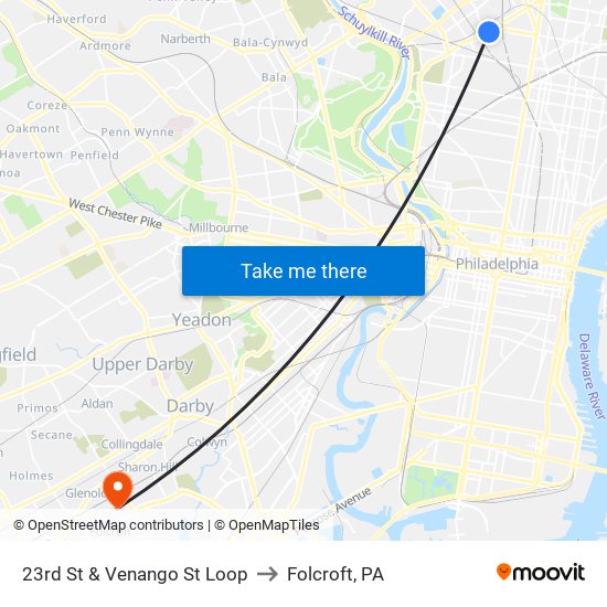 23rd St & Venango St Loop to Folcroft, PA map