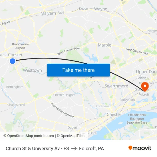 Church St & University Av - FS to Folcroft, PA map