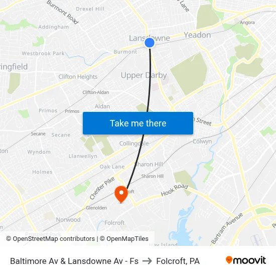 Baltimore Av & Lansdowne Av - Fs to Folcroft, PA map