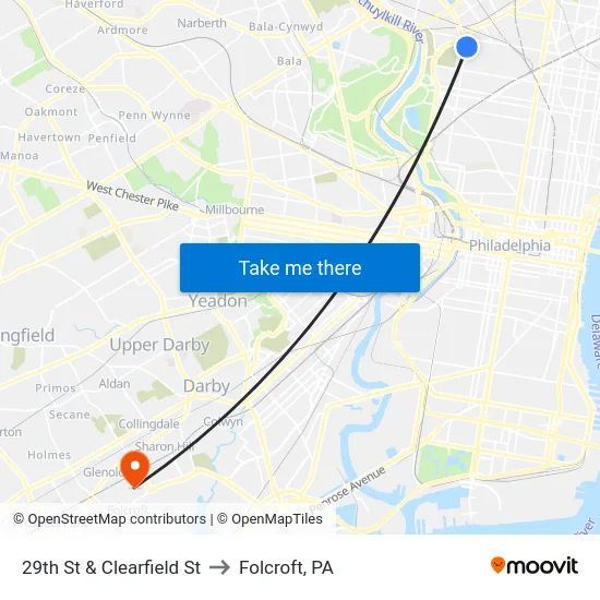 29th St & Clearfield St to Folcroft, PA map