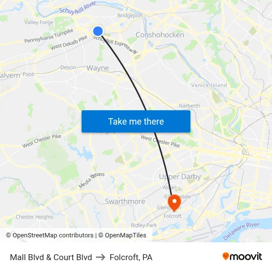 Mall Blvd & Court Blvd to Folcroft, PA map