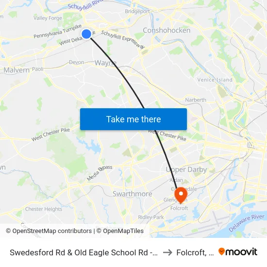 Swedesford Rd & Old Eagle School Rd - Mbns to Folcroft, PA map