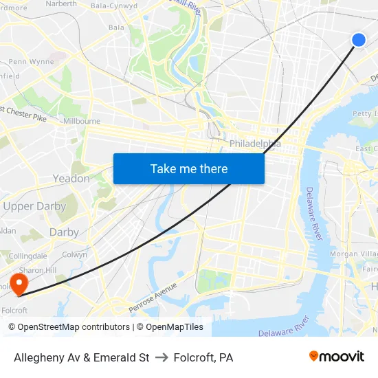 Allegheny Av & Emerald St to Folcroft, PA map