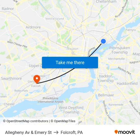 Allegheny Av & Emery St to Folcroft, PA map