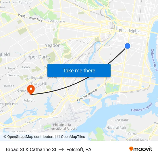 Broad St & Catharine St to Folcroft, PA map