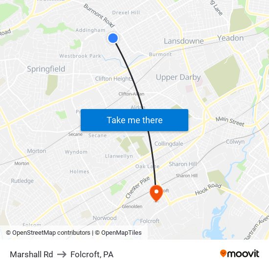 Marshall Rd to Folcroft, PA map