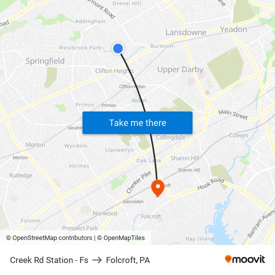 Creek Rd Station - Fs to Folcroft, PA map