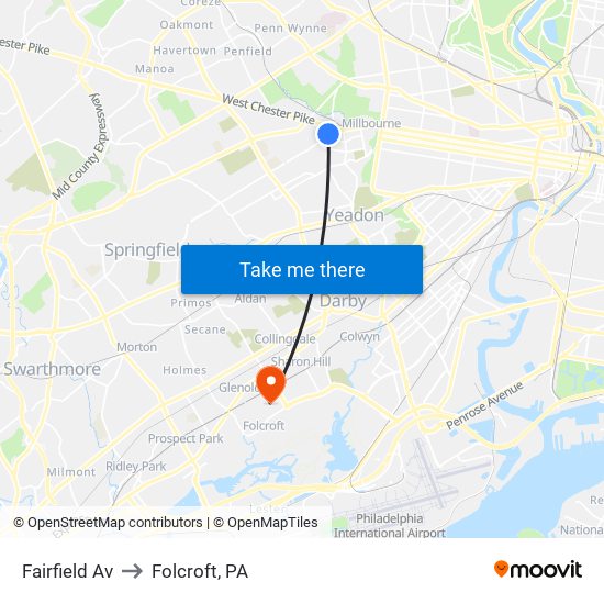 Fairfield Av to Folcroft, PA map