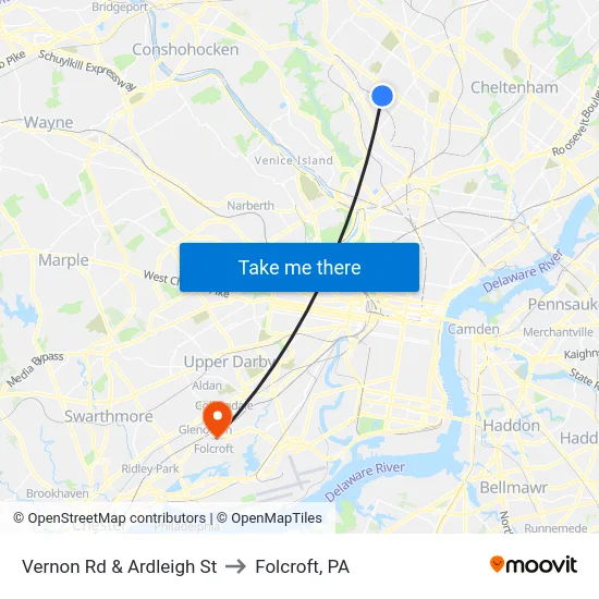 Vernon Rd & Ardleigh St to Folcroft, PA map