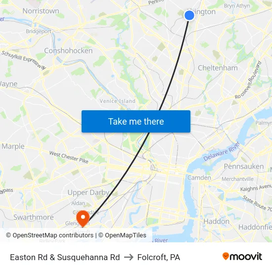 Easton Rd & Susquehanna Rd to Folcroft, PA map