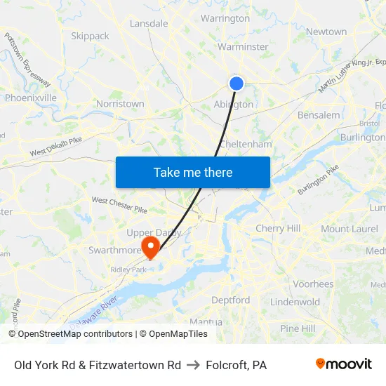 Old York Rd & Fitzwatertown Rd to Folcroft, PA map