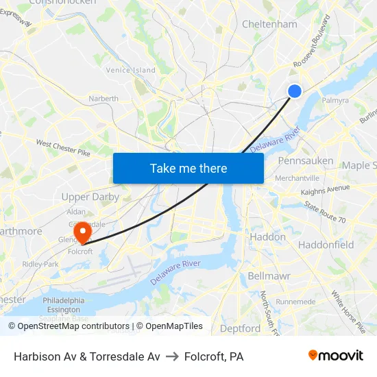 Harbison Av & Torresdale Av to Folcroft, PA map