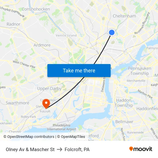 Olney Av & Mascher St to Folcroft, PA map