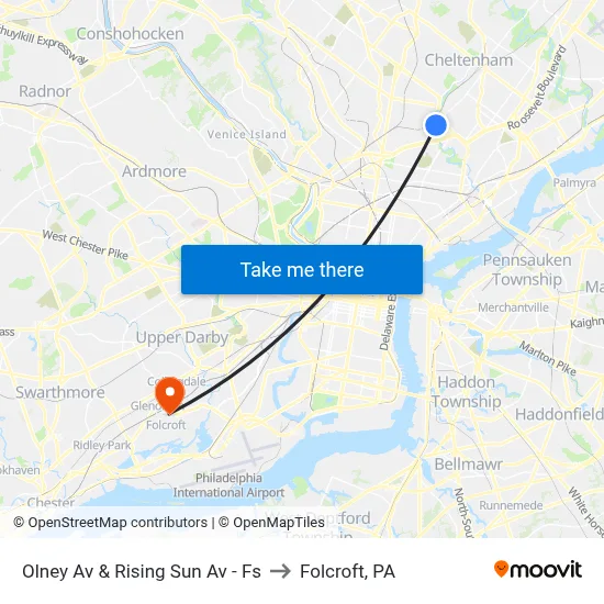 Olney Av & Rising Sun Av - Fs to Folcroft, PA map