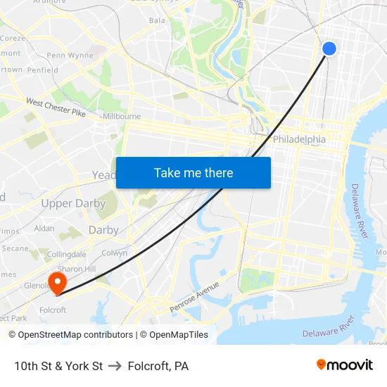 10th St & York St to Folcroft, PA map