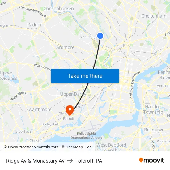 Ridge Av & Monastary Av to Folcroft, PA map