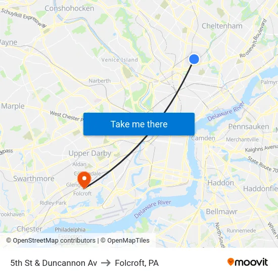 5th St & Duncannon Av to Folcroft, PA map