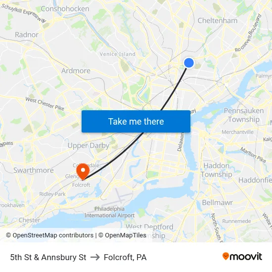 5th St & Annsbury St to Folcroft, PA map