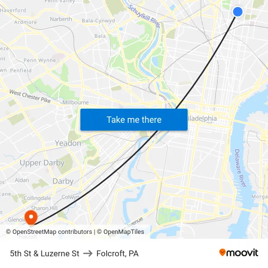 5th St & Luzerne St to Folcroft, PA map