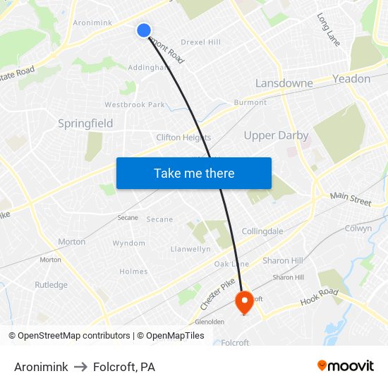 Aronimink to Folcroft, PA map
