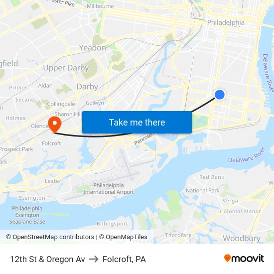 12th St & Oregon Av to Folcroft, PA map