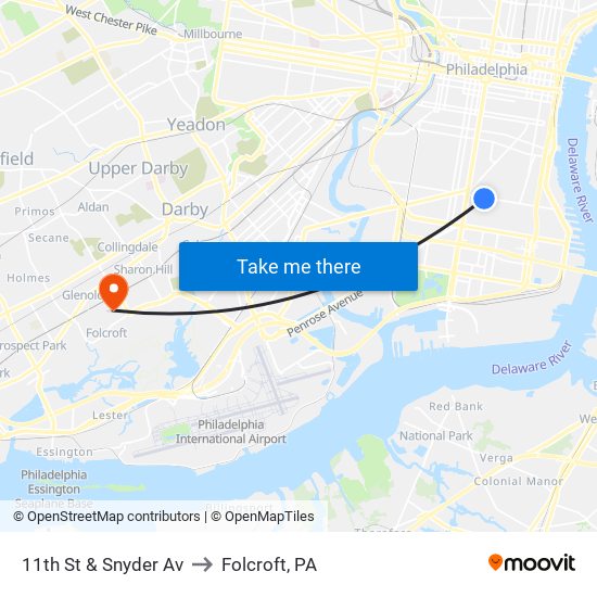 11th St & Snyder Av to Folcroft, PA map