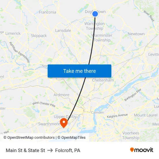 Main St & State St to Folcroft, PA map
