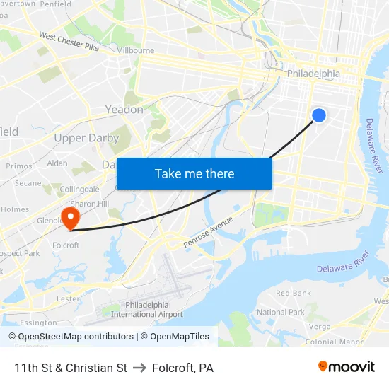 11th St & Christian St to Folcroft, PA map