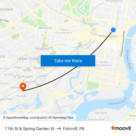 11th St & Spring Garden St to Folcroft, PA map