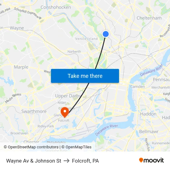 Wayne Av & Johnson St to Folcroft, PA map