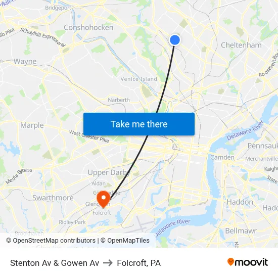 Stenton Av & Gowen Av to Folcroft, PA map