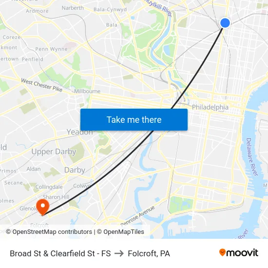 Broad St & Clearfield St - FS to Folcroft, PA map