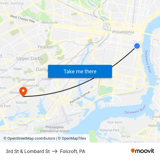3rd St & Lombard St to Folcroft, PA map
