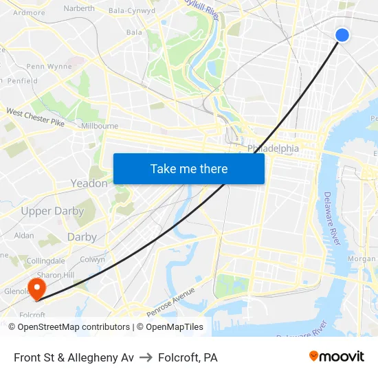 Front St & Allegheny Av to Folcroft, PA map