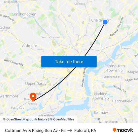 Cottman Av & Rising Sun Av - Fs to Folcroft, PA map