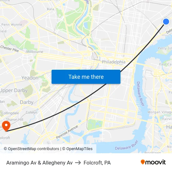 Aramingo Av & Allegheny Av to Folcroft, PA map