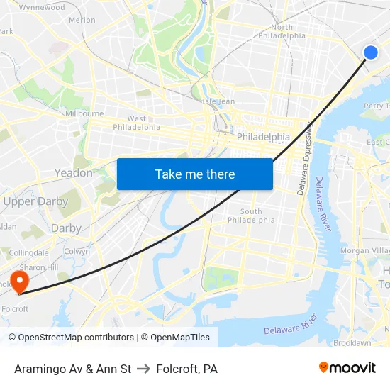 Aramingo Av & Ann St to Folcroft, PA map