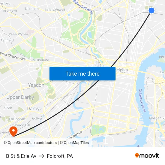 B St & Erie Av to Folcroft, PA map