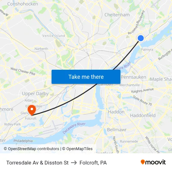 Torresdale Av & Disston St to Folcroft, PA map