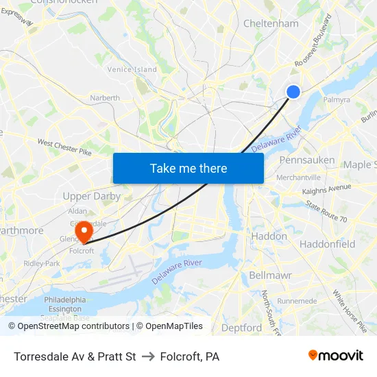 Torresdale Av & Pratt St to Folcroft, PA map